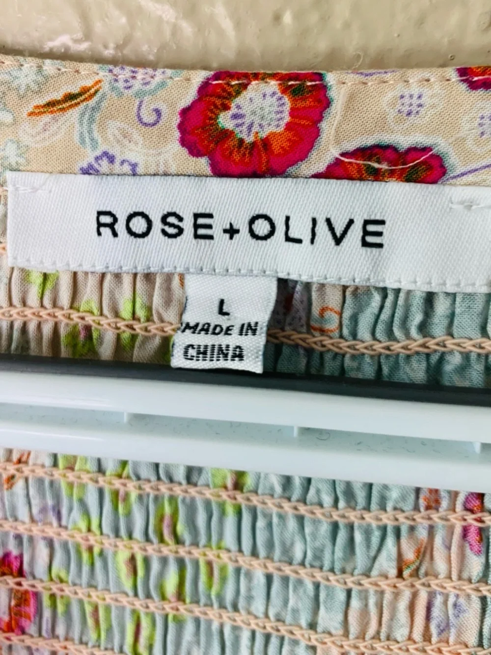 Rose & Olive Floral Mixed Media Smocked Cottagecore Boho Blouse Size L - Picture 8 of 8